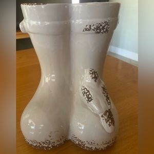 Ceramic Rain Boots Planter / Vase with Bird